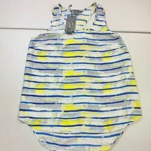 Striped Sleeveless Women's Blouse - Blue and Yellow